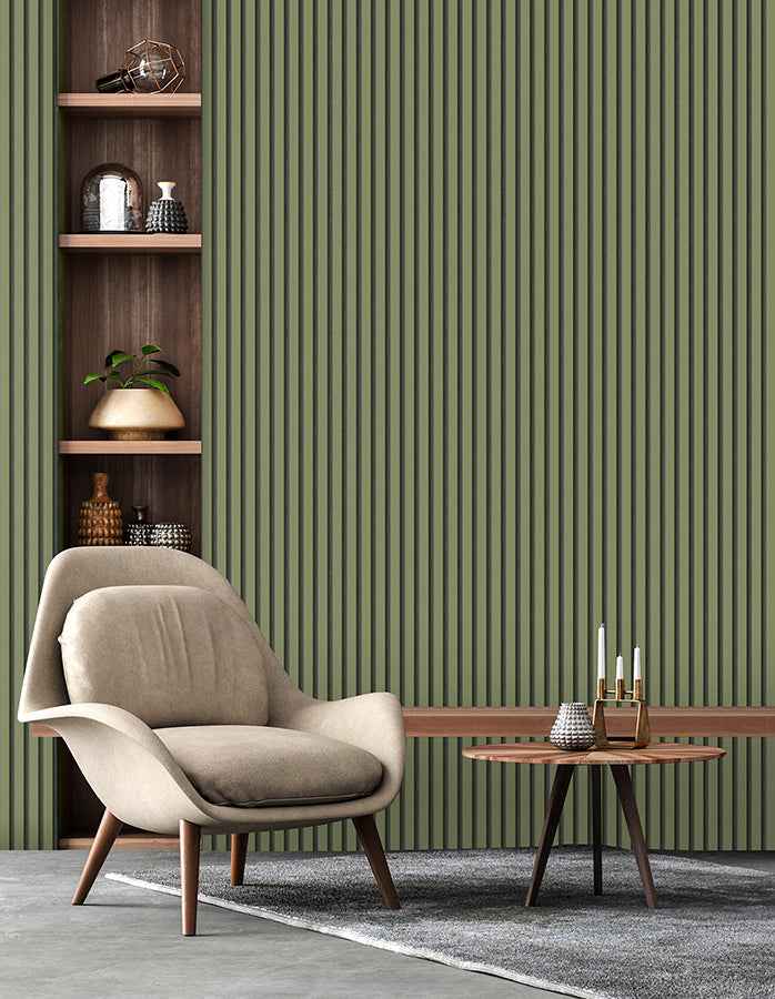 Reggie Olive Vertical Slats Wallpaper - York Wallcoverings - FD43289 - York Wallcoverings Wallpaper