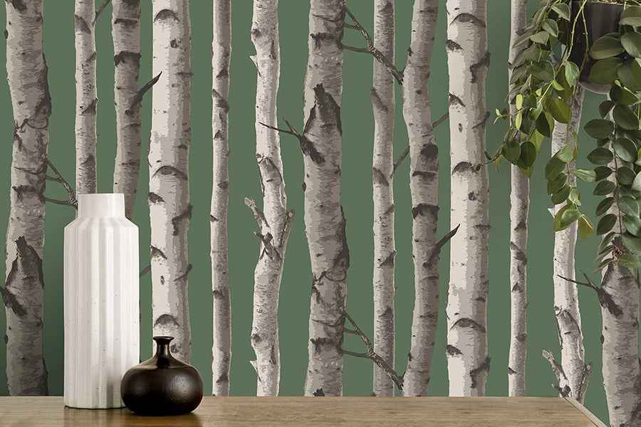 Chester Dark Green Birch Trees Wallpaper - York Wallcoverings - FD43292 - York Wallcoverings Wallpaper