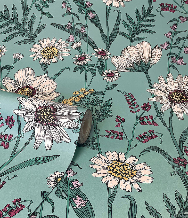 Arden Blue Wild Meadow Wallpaper  | Brewster Wallcovering - The WorkRm