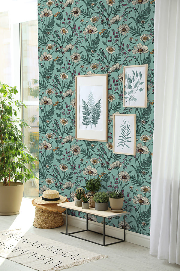 Arden Blue Wild Meadow Wallpaper  | Brewster Wallcovering - The WorkRm