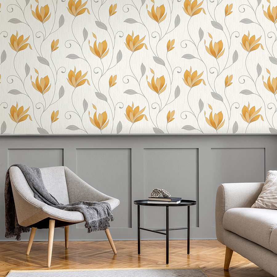 Synergy Yellow Floral Wallpaper - Brewster Wallcovering