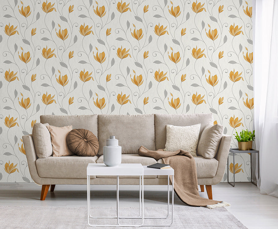 Synergy Yellow Floral Wallpaper - Brewster Wallcovering