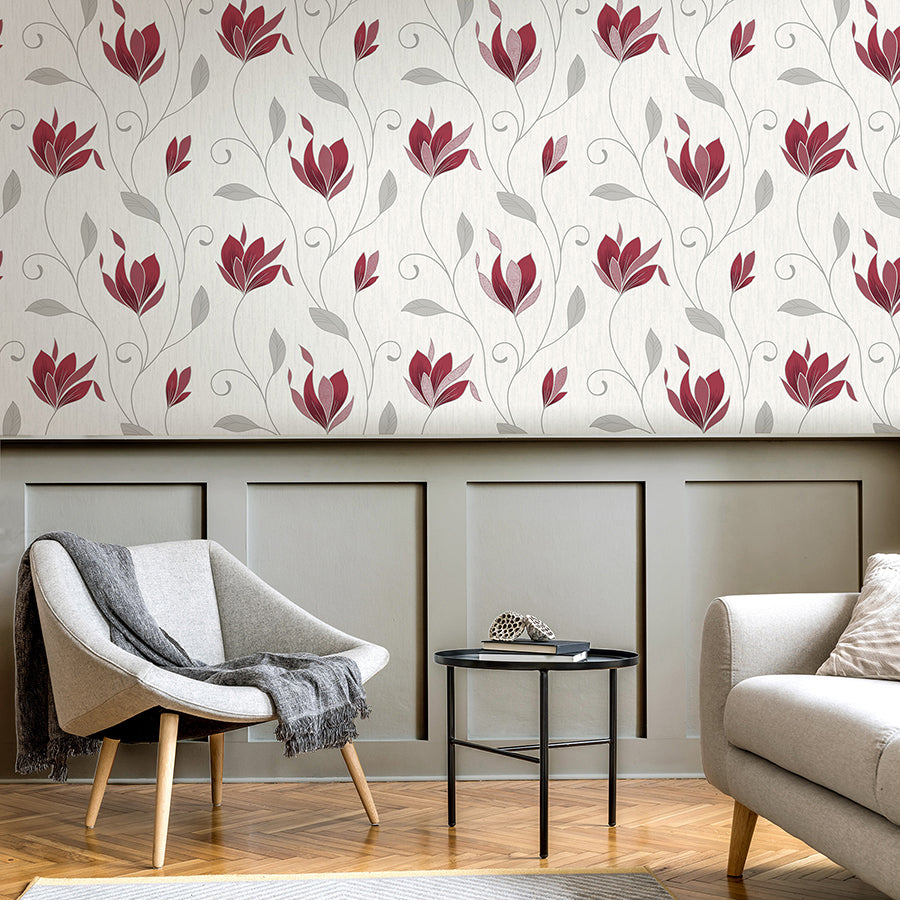 Synergy Ruby Floral Wallpaper - Brewster Wallcovering