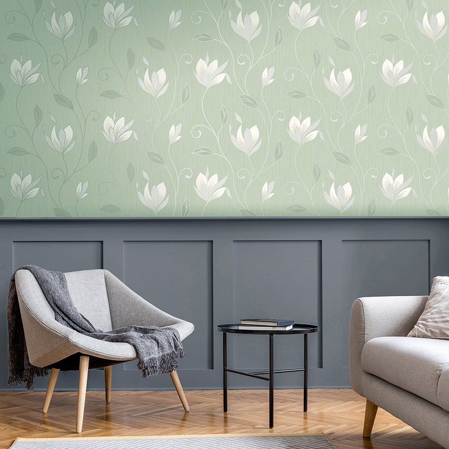 Synergy Light Green Floral Wallpaper - Brewster Wallcovering