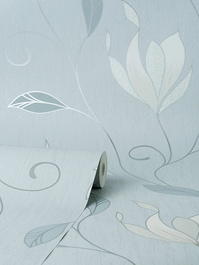 Synergy Light Blue Floral Wallpaper - Brewster Wallcovering