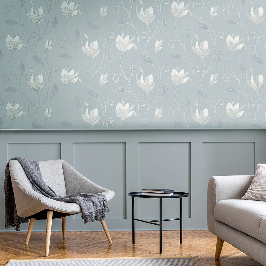 Synergy Light Blue Floral Wallpaper - Brewster Wallcovering