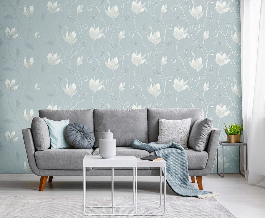 Synergy Light Blue Floral Wallpaper - Brewster Wallcovering