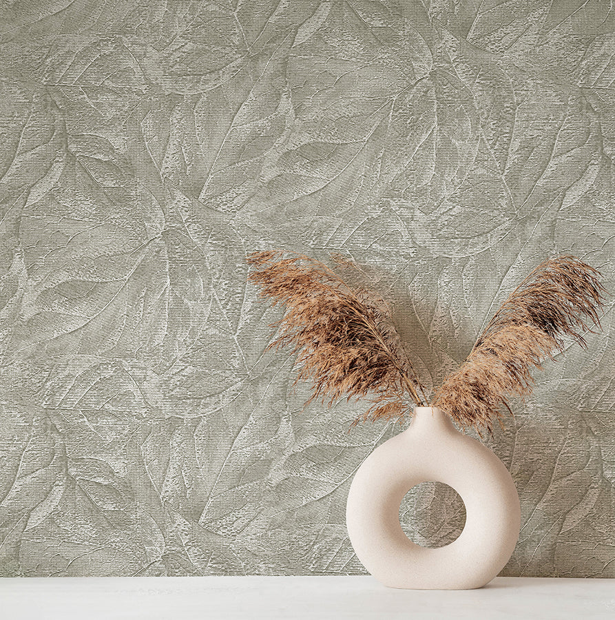 Aspen Sterling Leaf Wallpaper - Brewster Wallcovering