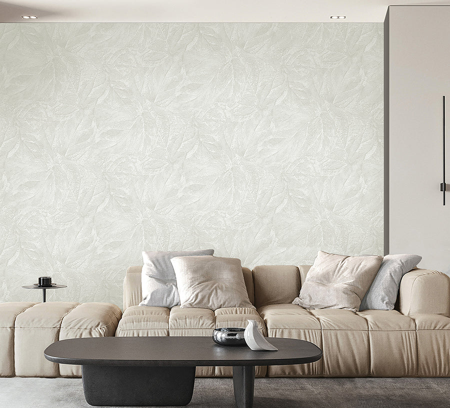 Aspen White Leaf Wallpaper - Brewster Wallcovering