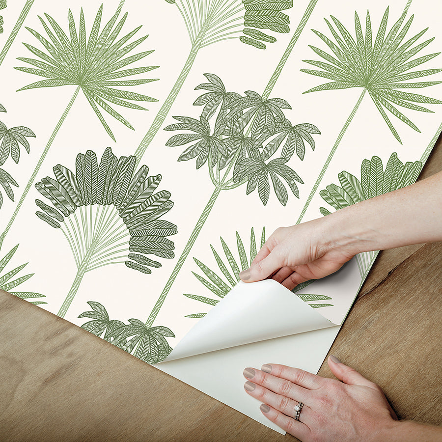 Kentia Green Peel and Stick Wallpaper - Brewster Wallcovering