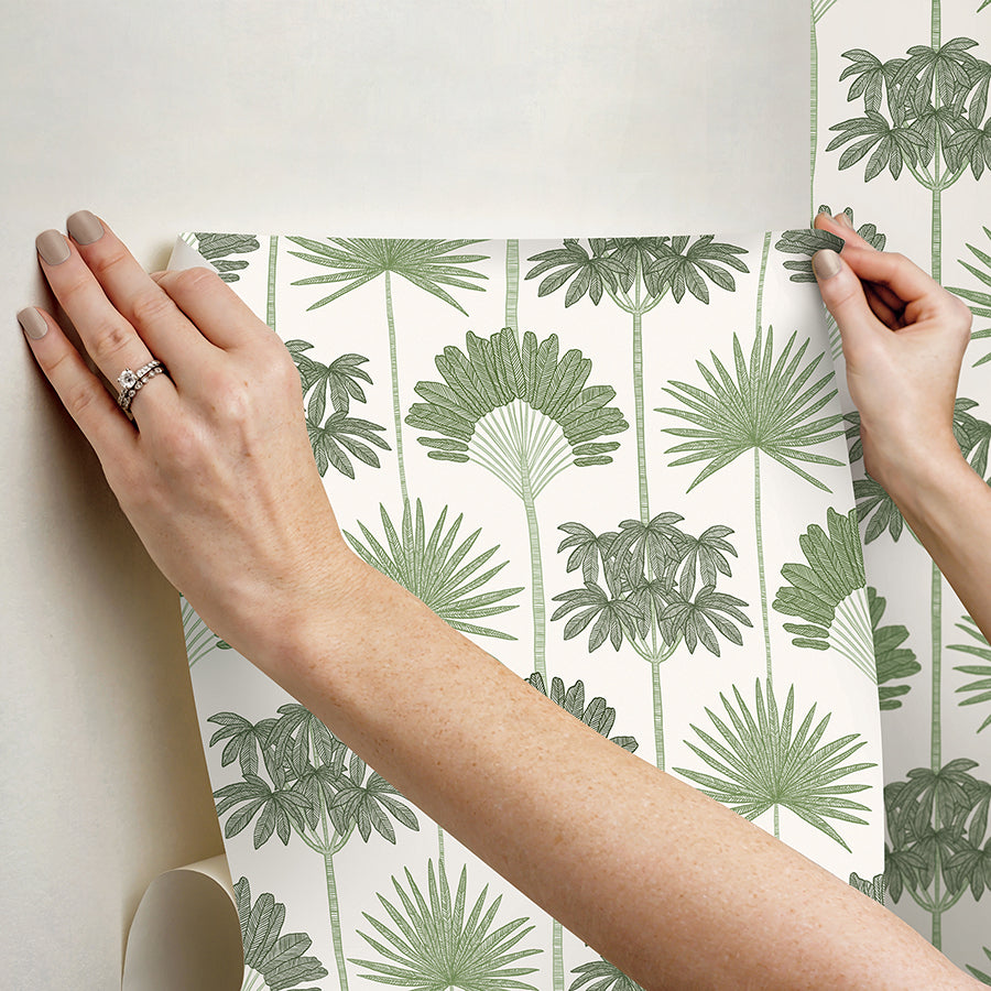 Kentia Green Peel and Stick Wallpaper - Brewster Wallcovering