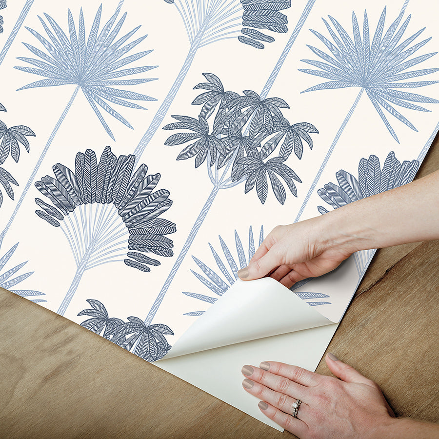 Kentia Blue Peel and Stick Wallpaper - Brewster Wallcovering