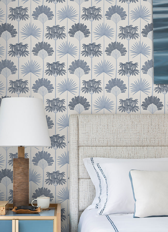 Kentia Blue Peel and Stick Wallpaper - Brewster Wallcovering