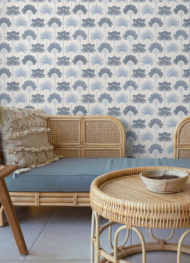 Kentia Blue Peel and Stick Wallpaper - Brewster Wallcovering