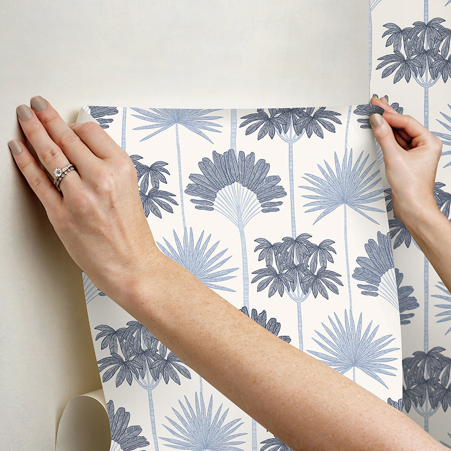 Kentia Blue Peel and Stick Wallpaper - Brewster Wallcovering