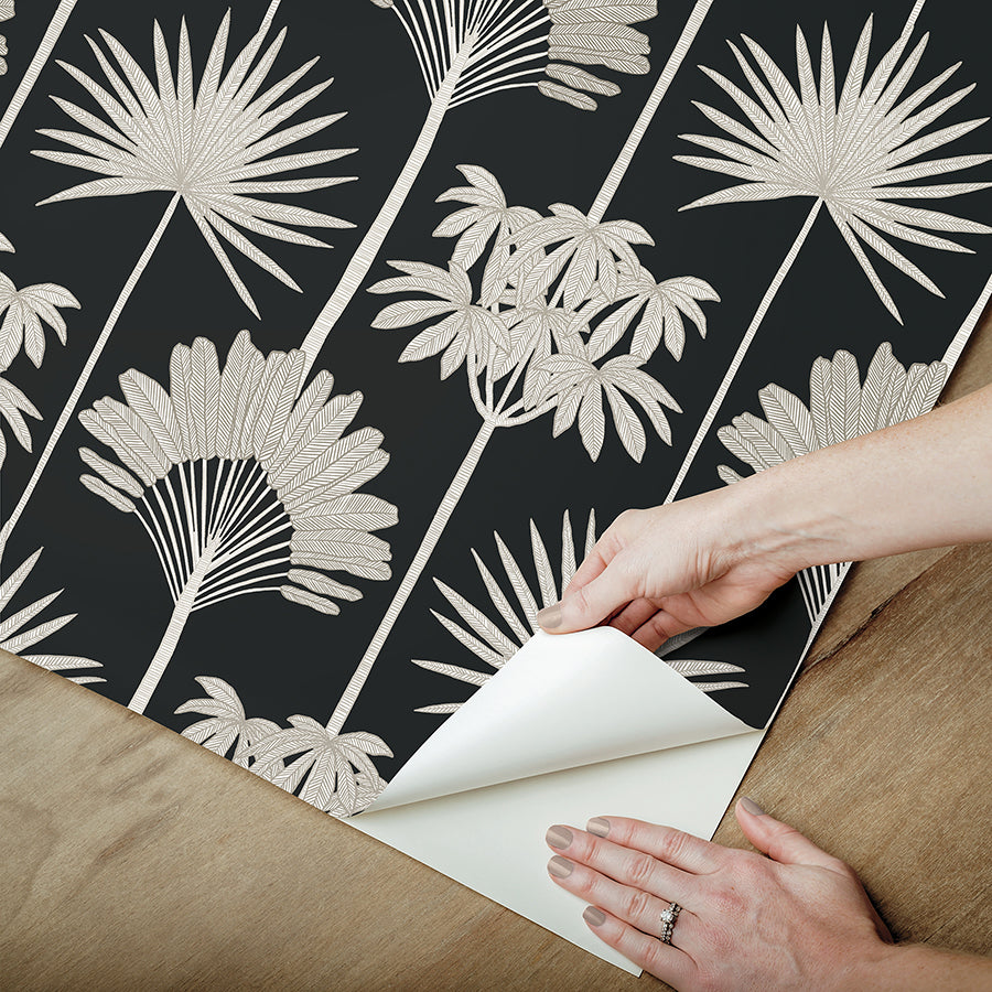 Kentia Black Peel and Stick Wallpaper - Brewster Wallcovering