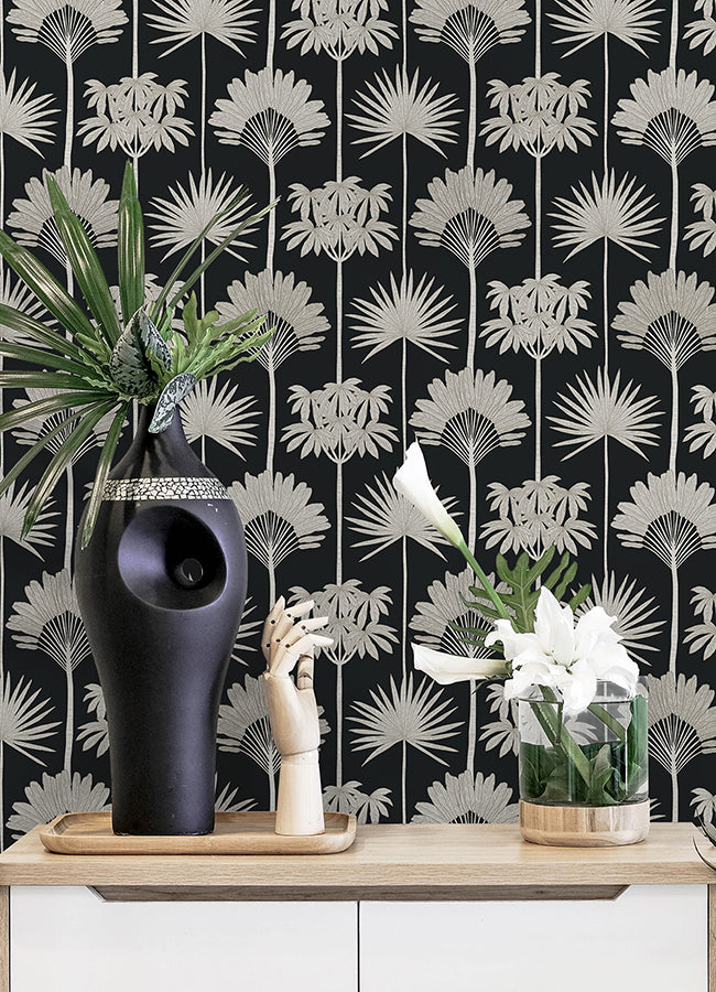 Kentia Black Peel and Stick Wallpaper - Brewster Wallcovering