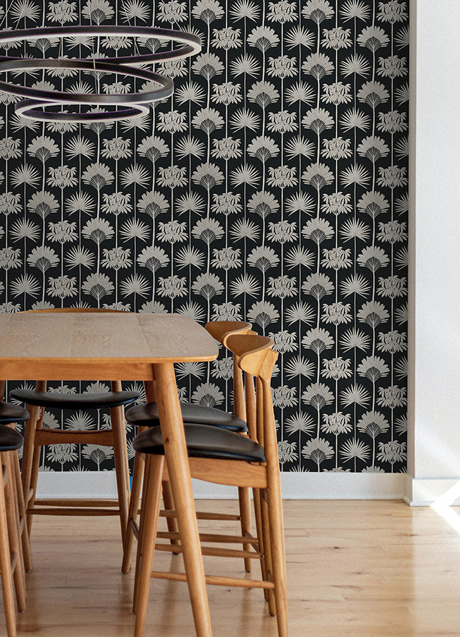 Kentia Black Peel and Stick Wallpaper - Brewster Wallcovering