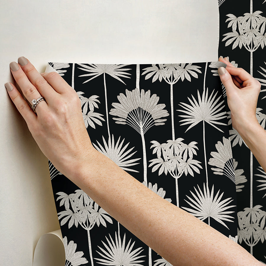 Kentia Black Peel and Stick Wallpaper - Brewster Wallcovering