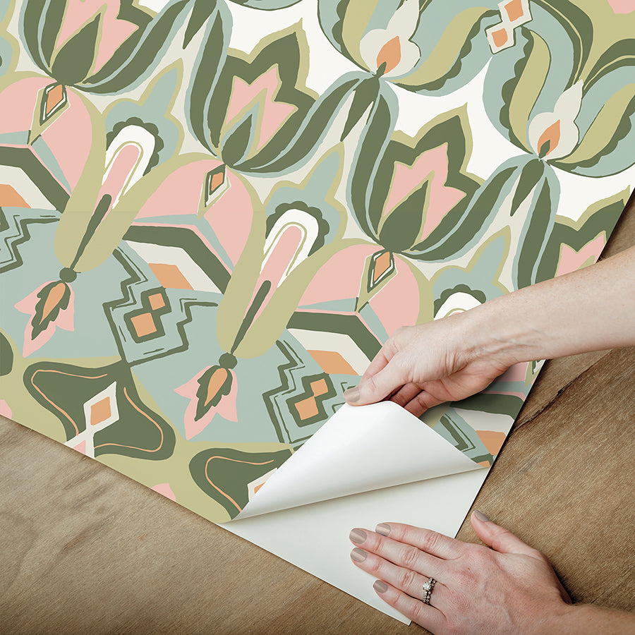 Akira Green Peel and Stick Wallpaper - Brewster Wallcovering