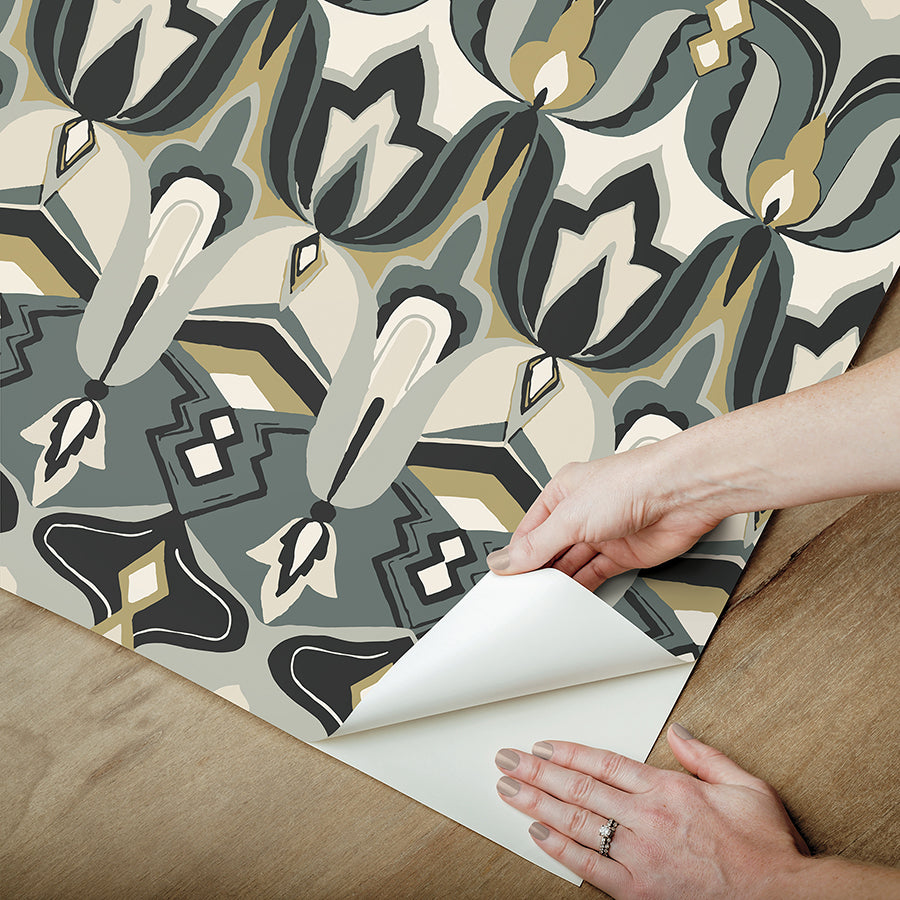 Akira Black Peel and Stick Wallpaper - Brewster Wallcovering