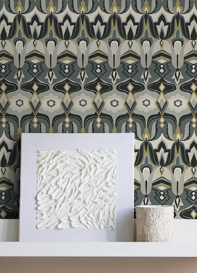 Akira Black Peel and Stick Wallpaper  | Brewster Wallcovering - The WorkRm