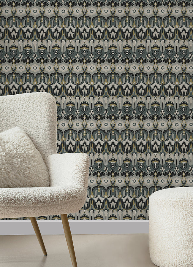 Akira Black Peel and Stick Wallpaper  | Brewster Wallcovering - The WorkRm