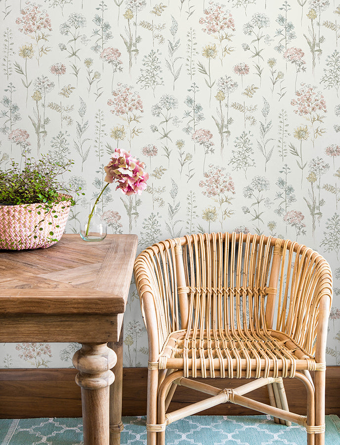 Bergamot Pastel Wildflower Wallpaper - Brewster Wallcovering