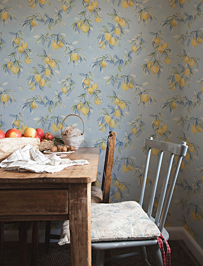 Lemonade Light Blue Citrus Wallpaper  | Brewster Wallcovering - The WorkRm