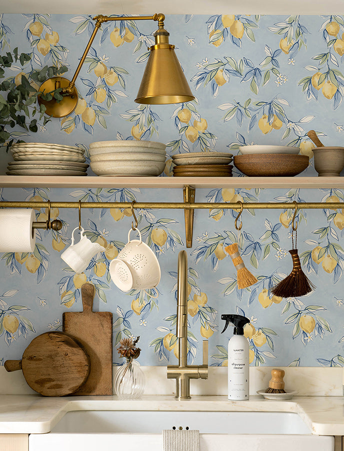 Lemonade Light Blue Citrus Wallpaper - Brewster Wallcovering