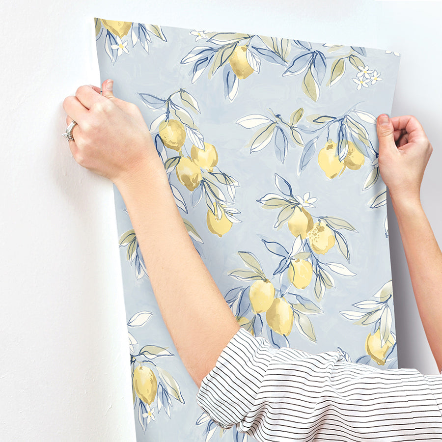 Lemonade Light Blue Citrus Wallpaper  | Brewster Wallcovering - The WorkRm