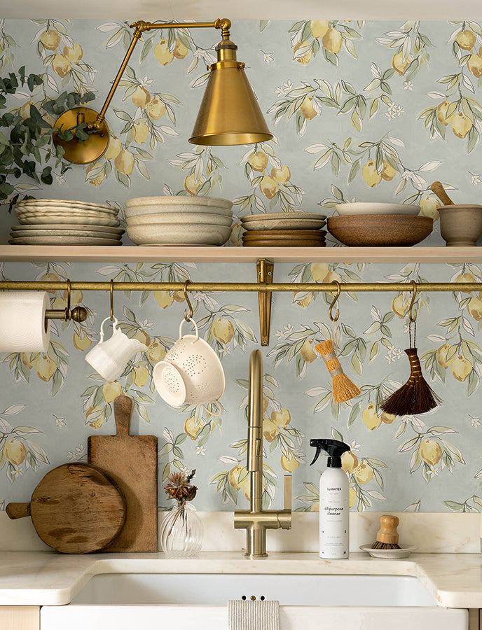 Lemonade Aqua Citrus Wallpaper - Brewster Wallcovering