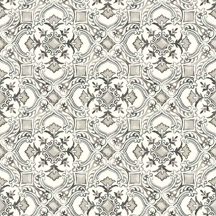Marjoram Black Floral Tile Wallpaper - York Wallcoverings - 4134-72512