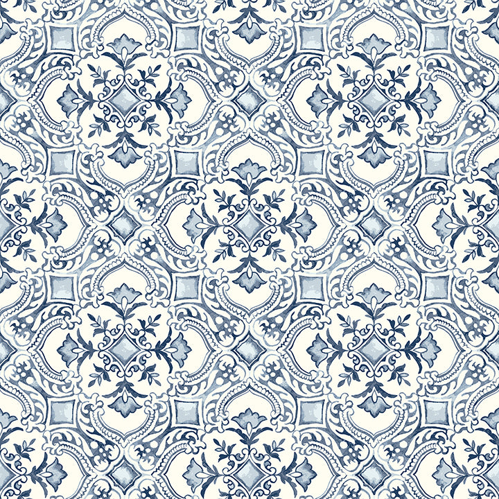 Picture of Marjoram Blue Floral Tile Wallpaper