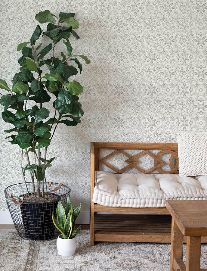 Marjoram Blush Floral Tile Wallpaper  | Brewster Wallcovering