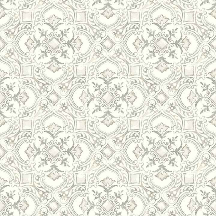 Marjoram Light Grey Floral Tile Wallpaper - York Wallcoverings - 4134-72515