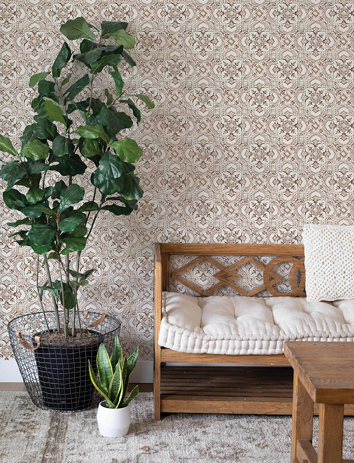 Marjoram Light Grey Floral Tile Wallpaper - Brewster Wallcovering