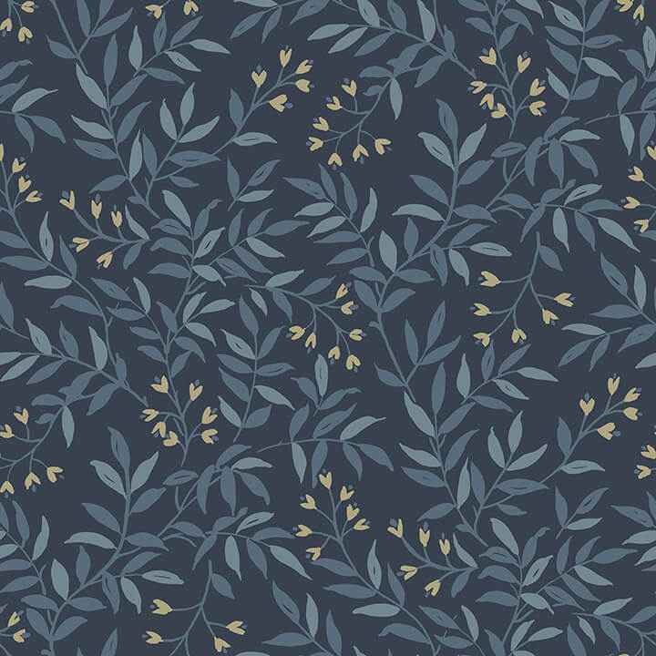 Senna Navy Budding Vines Wallpaper - York Wallcoverings - 4134-72520