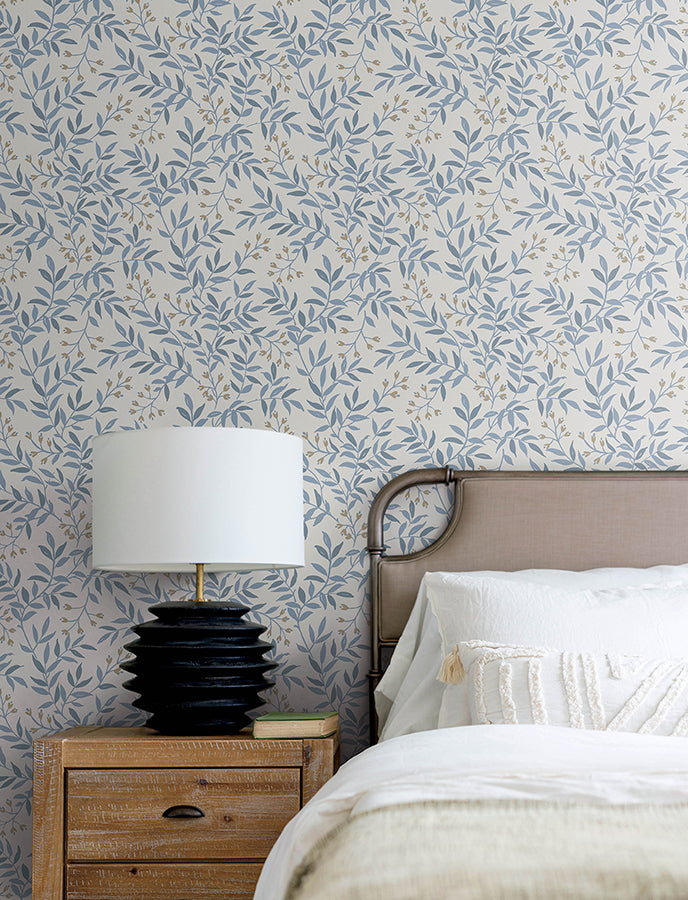 Senna Blue Budding Vines Wallpaper  | Brewster Wallcovering - The WorkRm