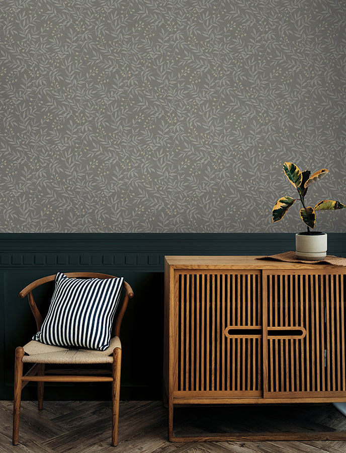 Senna Silver Budding Vines Wallpaper  | Brewster Wallcovering - The WorkRm