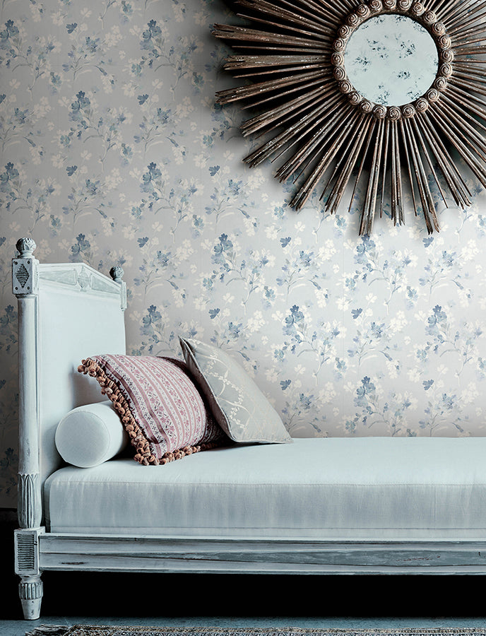 Azalea Light Blue Floral Branches Wallpaper  | Brewster Wallcovering - The WorkRm