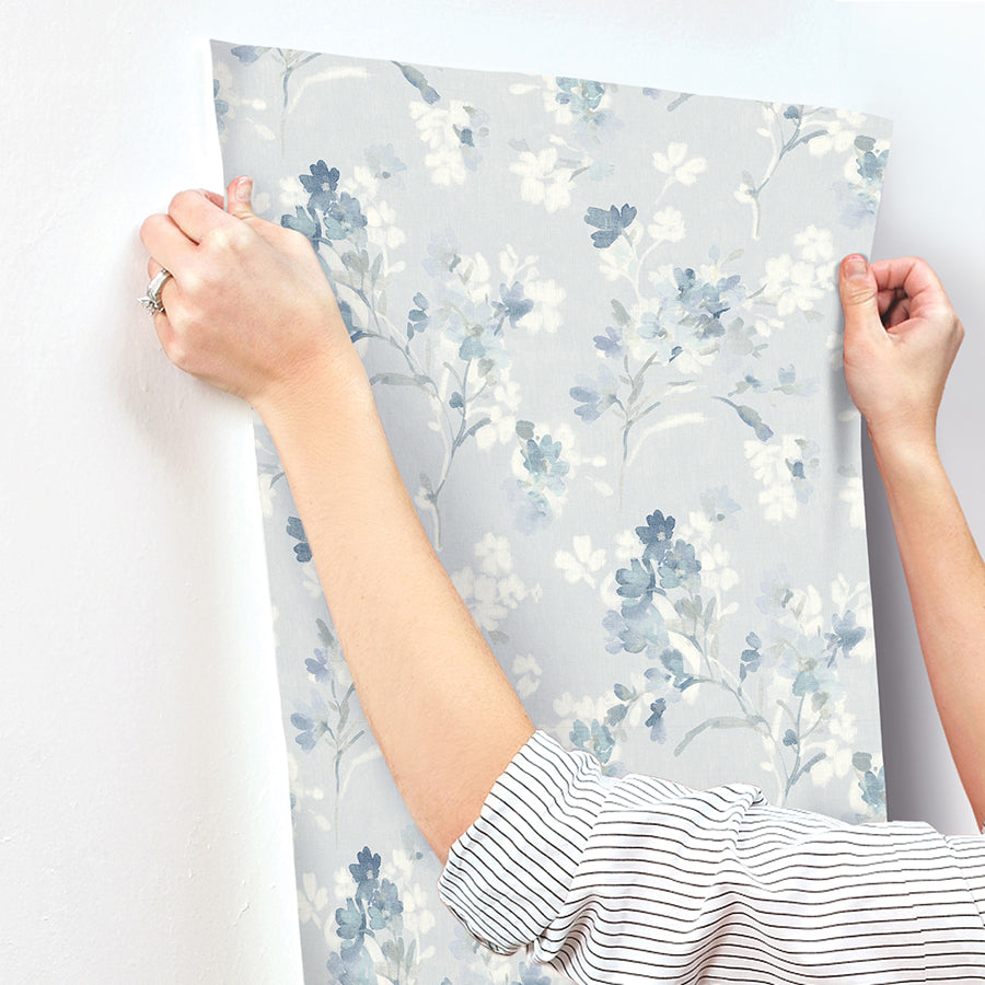 Azalea Light Blue Floral Branches Wallpaper  | Brewster Wallcovering - The WorkRm