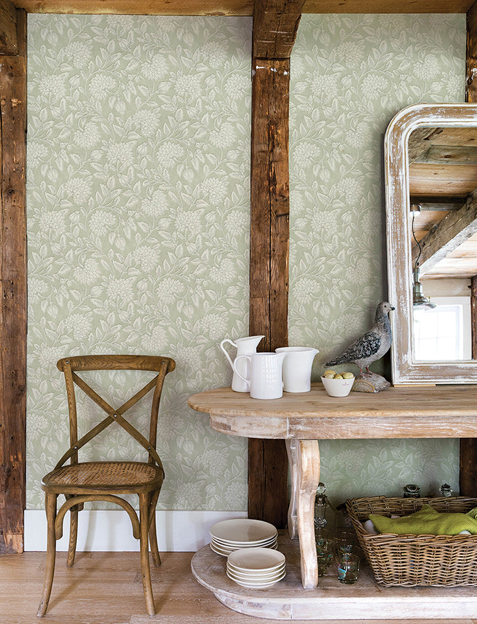 Vadouvan Sage Jacobean Trail Wallpaper - Brewster Wallcovering