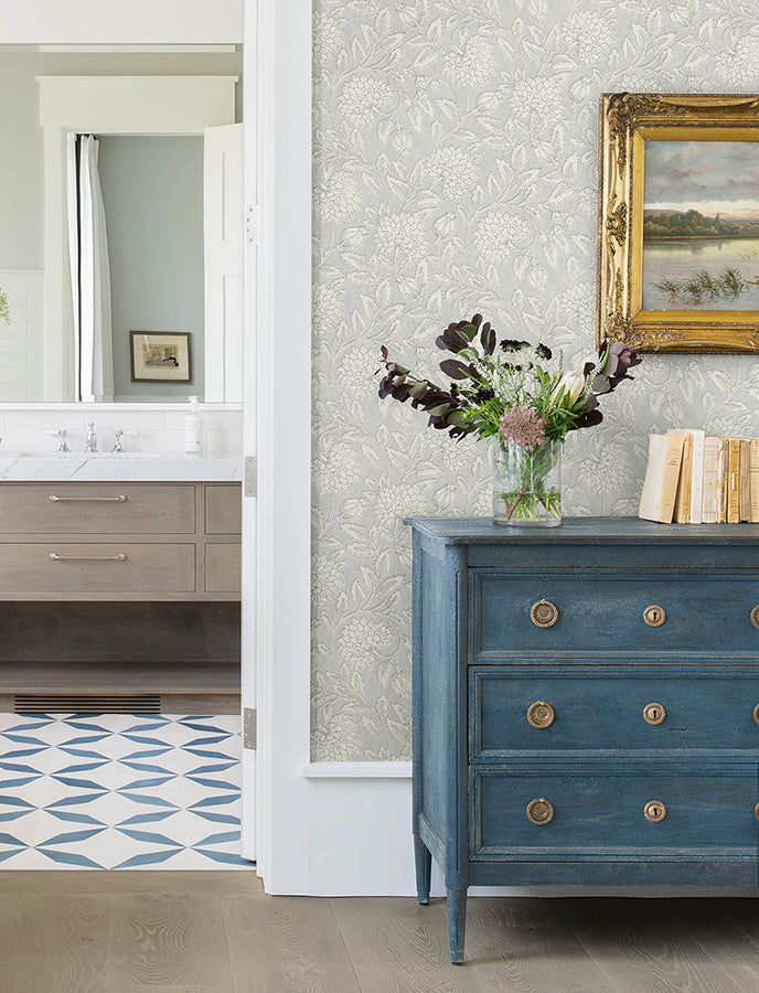 Vadouvan Light Blue Jacobean Trail Wallpaper  | Brewster Wallcovering - The WorkRm