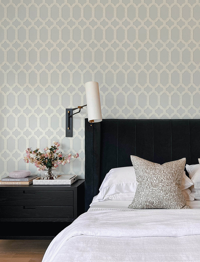 Chervil Sky Blue Trellis Wallpaper - Brewster Wallcovering