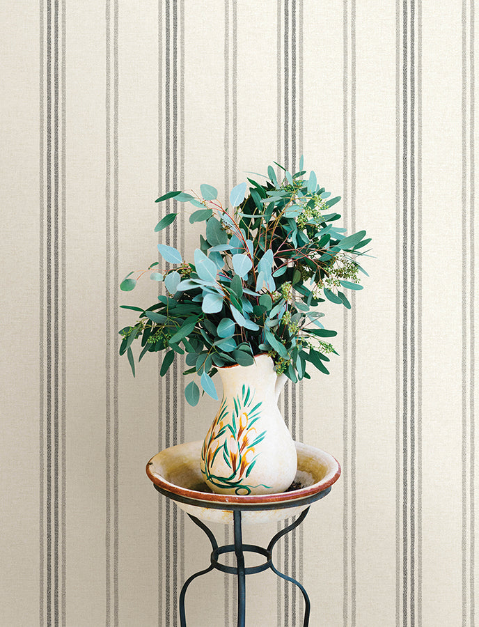 Lovage Charcoal Linen Stripe Wallpaper  | Brewster Wallcovering - The WorkRm