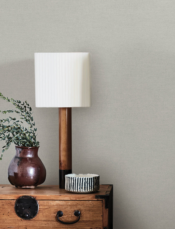 Chambray Light Grey Fabric Weave Wallpaper - Brewster Wallcovering