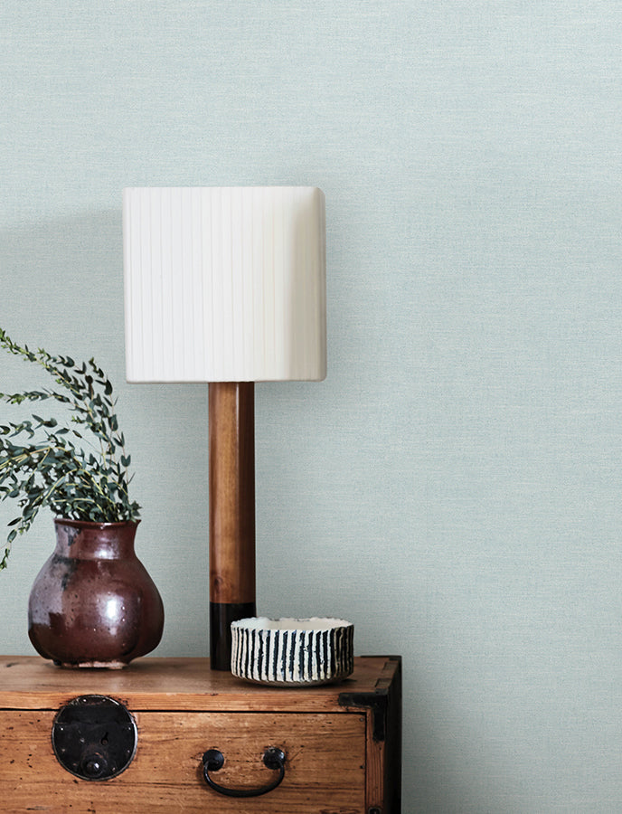 Chambray Light Blue Fabric Weave Wallpaper - Brewster Wallcovering