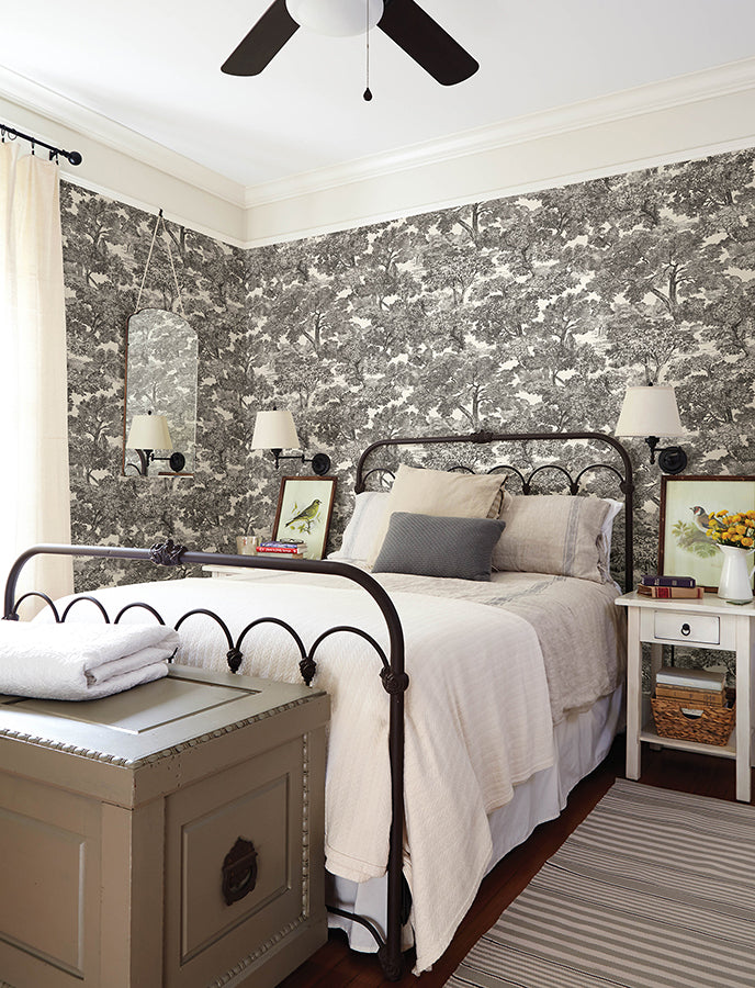 Spinney Black Toile Wallpaper - Brewster Wallcovering