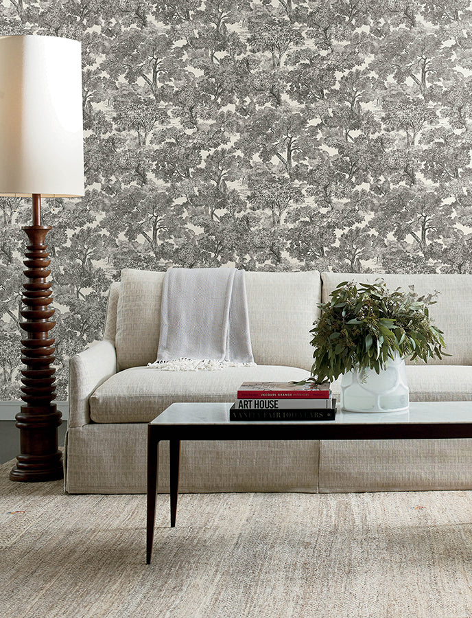 Spinney Black Toile Wallpaper - Brewster Wallcovering